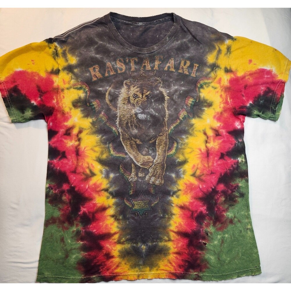 Rastafari Reggae Lion Tie Dye Shirt Large Lion of Judah Graphic Tee Rasta